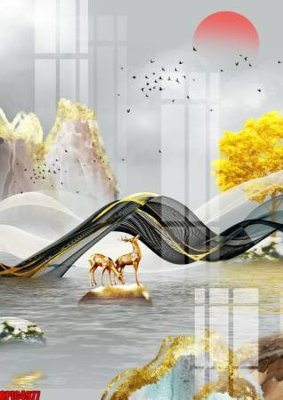 File gốc file tranh bộ decor in treo tường tráng gương OPIC4977 (in lụa) họa tiết 3D