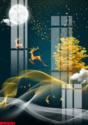 File tranh in trần 3D file tranh bộ decor in treo tường tráng gương OPIC6931 (ảnh gốc)