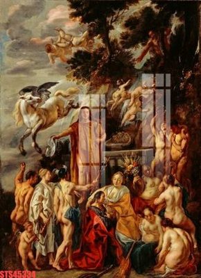 File gốc Tranh sơn dầu phương tây tổng hợp STS45334 (in lụa) tranh mã đáo