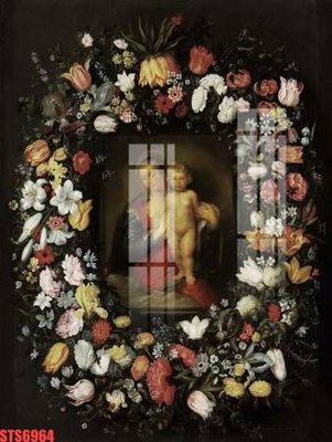 Download file gốc Tranh sơn dầu phương tây tổng hợp STS6964 (in lụa) hoa lá