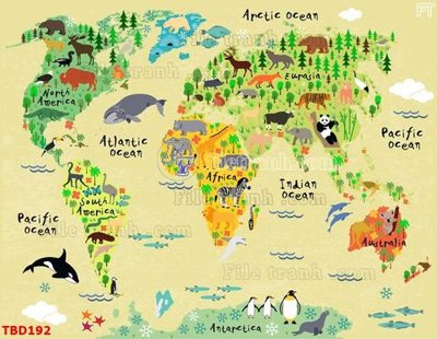 Ảnh gốc Tranh bản đồ thế giới TBD192 (nét căng) in mica