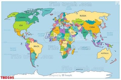 File gốc in ấn Tranh bản đồ thế giới TBD195 chuẩn màu CMYK