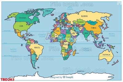 File tranh Tranh bản đồ thế giới TBD203 (file gốc) chuẩn màu in