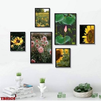 File gốc File tranh bộ 6 tấm hoa sen hoa hướng dương TBH105 (thiết kế) độc quyền
