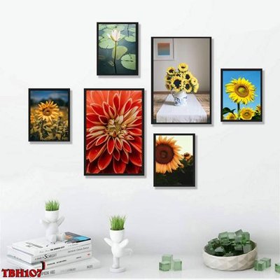 File tranh File tranh bộ 6 tấm hoa sen hoa hướng dương TBH107 (ảnh gốc) in trần 3D
