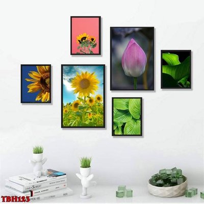 File tranh File tranh bộ 6 tấm hoa sen hoa hướng dương TBH123 (ảnh gốc) in trần 3D
