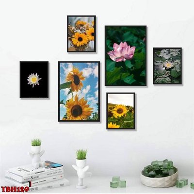 File gốc File tranh bộ 6 tấm hoa sen hoa hướng dương TBH129 (phong cách) tối giản
