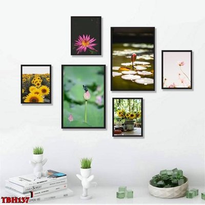Tải file File tranh bộ 6 tấm hoa sen hoa hướng dương TBH137 (PSD) cho in tranh 3D