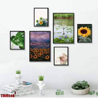 Download file tranh File tranh bộ 6 tấm hoa sen hoa hướng dương TBH142 (file gốc PSD)