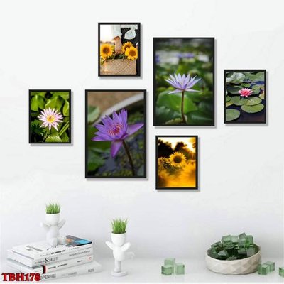 File gốc File tranh bộ 6 tấm hoa sen hoa hướng dương TBH178 (in ấn) không giới hạn