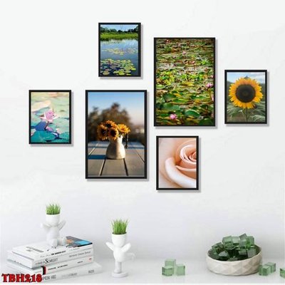 File ảnh File tranh bộ 6 tấm hoa sen hoa hướng dương TBH218 (gốc) in biển hiệu