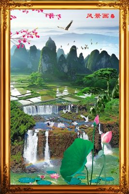 File gốc File tranh đứng lối vào TD2577 (in lụa) tranh phong thủy