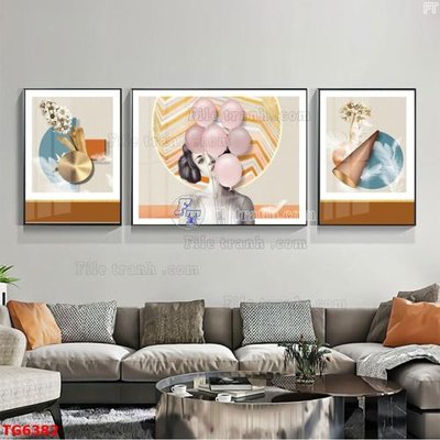 File tranh File bộ tranh treo tráng gương TG6382 (bản gốc) in lụa 5D