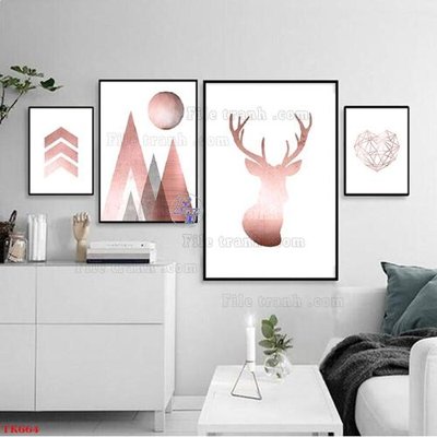 File gốc File tranh bộ in tráng gương hiện đại TK664 (in lụa) tranh phong thủy