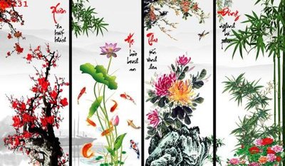 File PSD File tranh tứ quý TQ131 (gốc) tách lớp chi tiết