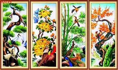 File PSD File tranh tứ quý TQ135 (bản gốc) cho nhà in