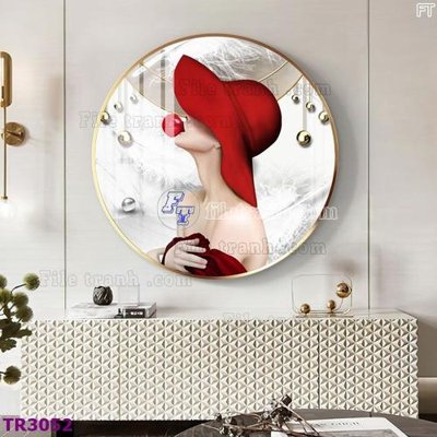 Download file gốc File tranh tròn hiện đại TR3052 (in lụa) hoa lá