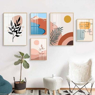 File in trần File tranh treo 5 tấm tối giản Minimalist Art TT2401 (bản gốc) đại dương