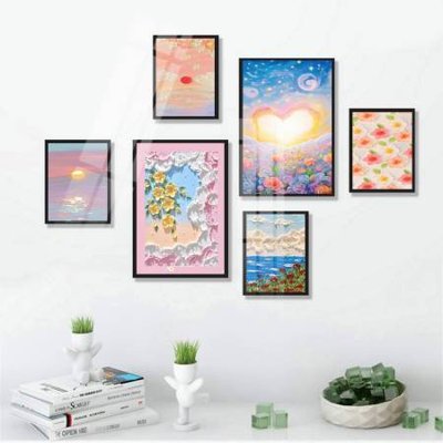 File gốc File tranh bộ 6 tấm hoa décor 5D TT25117 (in lụa) chi tiết cao