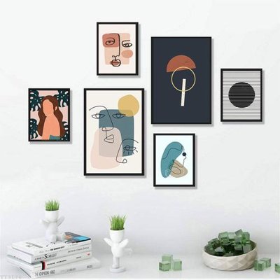 File tranh File tranh treo bộ 6 tấm tối giản Minimalist Art TT3176 (bản gốc) in lụa 5D