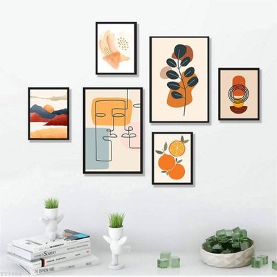 File gốc File tranh treo bộ 6 tấm tối giản Minimalist Art TT3304 (in tráng gương) hiện đại