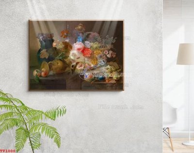 Tải file gốc Tranh tĩnh vật sơn dầu hoa châu âu TV1000 (để in lụa)