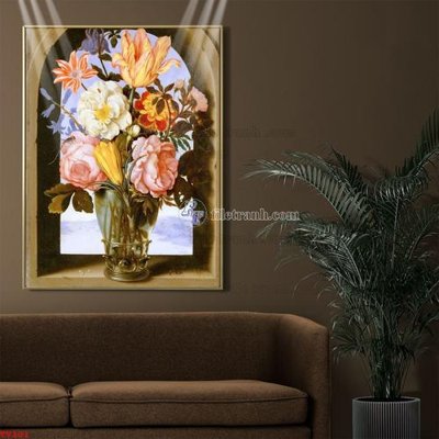 File gốc Tranh tĩnh vật sơn dầu hoa châu âu TV101 (in mica) trang trí