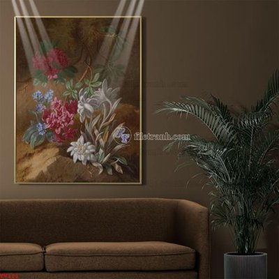 File ảnh Tranh tĩnh vật sơn dầu hoa châu âu TV111 (gốc) in biển hiệu