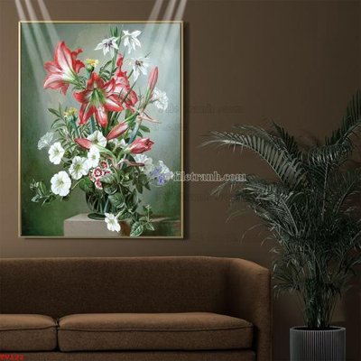 File tranh Tranh tĩnh vật sơn dầu hoa châu âu TV122 (ảnh gốc) in trần 3D