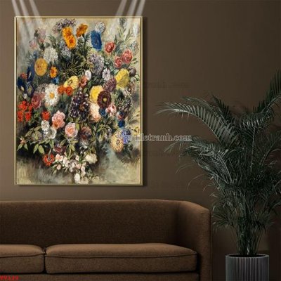 File in lụa Tranh tĩnh vật sơn dầu hoa châu âu TV129 (chất lượng cao) Tranh tĩnh vật sơn dầu hoa châu âu TV129