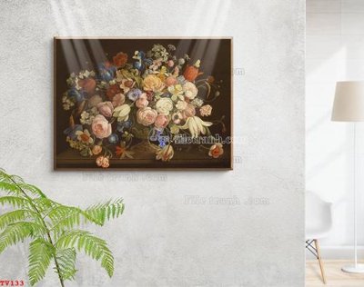 File tranh in tráng gương Tranh tĩnh vật sơn dầu hoa châu âu TV133 (siêu nét)
