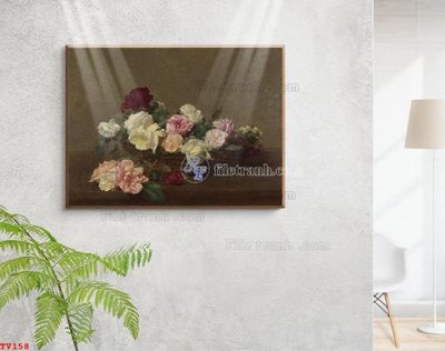 Tải file PSD Tranh tĩnh vật sơn dầu hoa châu âu TV158 (nguyên layer) để in