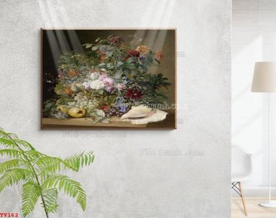 File tranh Tranh tĩnh vật sơn dầu hoa châu âu TV162 (ảnh gốc) chi tiết rõ ràng