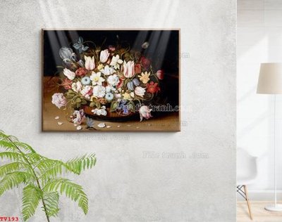File tranh Tranh tĩnh vật sơn dầu hoa châu âu TV193 (gốc) chủ đề tĩnh vật