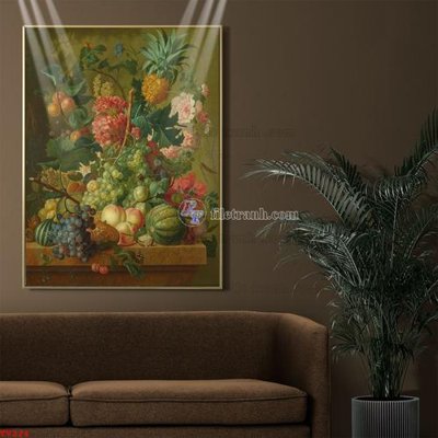 File in trần Tranh tĩnh vật sơn dầu hoa châu âu TV224 (bản gốc) mây trời