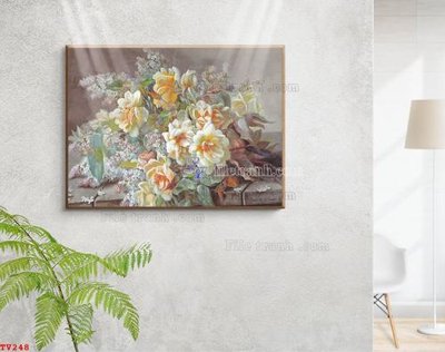 File ảnh Tranh tĩnh vật sơn dầu hoa châu âu TV248 (gốc) in decal dán tường