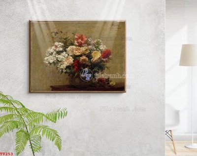 File gốc Tranh tĩnh vật sơn dầu hoa châu âu TV253 (in lụa) tranh phong thủy
