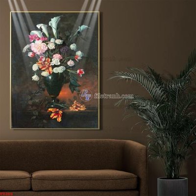 Download file gốc Tranh tĩnh vật sơn dầu hoa châu âu TV266 (in lụa) tranh 3D