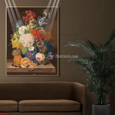 File tranh Tranh tĩnh vật sơn dầu hoa châu âu TV280 (ảnh gốc) in trần 3D