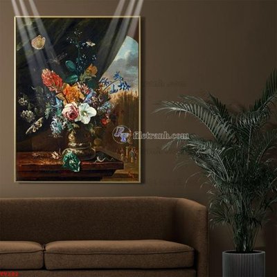 File tranh Tranh tĩnh vật sơn dầu hoa châu âu TV282 (file gốc) chủ đề phong thủy