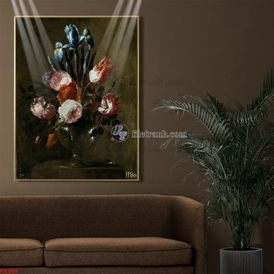 File gốc Tranh tĩnh vật sơn dầu hoa châu âu TV289 (in lụa) cao cấp