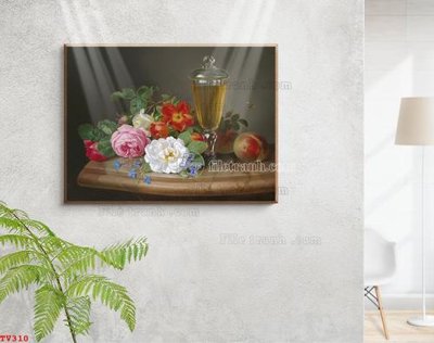 File tranh trang trí Tranh tĩnh vật sơn dầu hoa châu âu TV310 (file gốc)