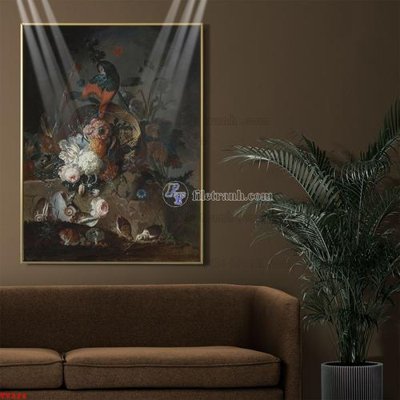 File in lụa Tranh tĩnh vật sơn dầu hoa châu âu TV324 (chất lượng cao) Tranh tĩnh vật sơn dầu hoa châu âu TV324