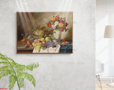 File PSD Tranh tĩnh vật sơn dầu hoa châu âu TV325 (bản gốc) độ phân giải cao