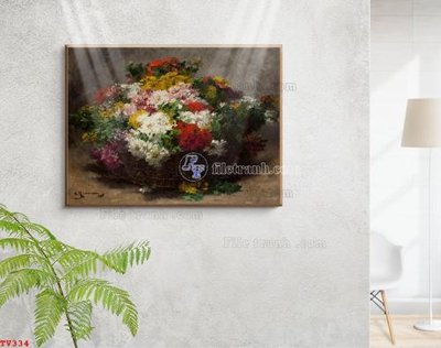 File gốc Tranh tĩnh vật sơn dầu hoa châu âu TV334 (in lụa) trang trí tường