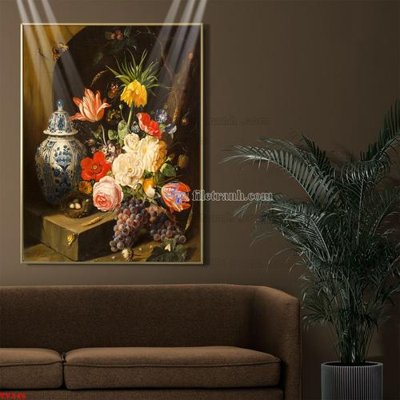 File gốc Tranh tĩnh vật sơn dầu hoa châu âu TV346 (in tráng gương) ốp tường