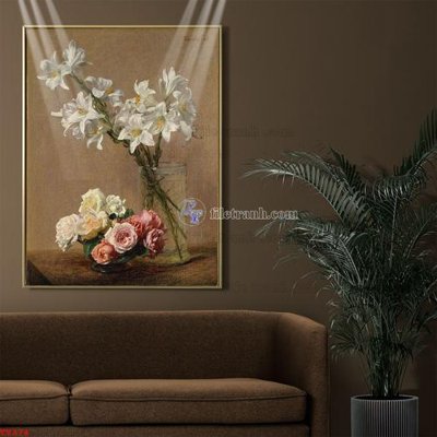 File in trần Tranh tĩnh vật sơn dầu hoa châu âu TV374 (bản gốc) bầu trời