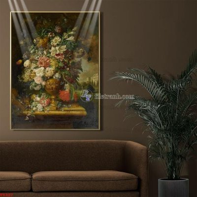 File in mica Tranh tĩnh vật sơn dầu hoa châu âu TV387 (bản gốc) làm vách ngăn