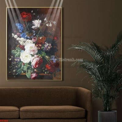File tranh Tranh tĩnh vật sơn dầu hoa châu âu TV388 (ảnh gốc) in trần 3D
