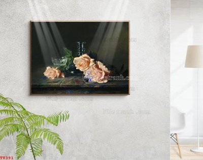 File gốc Tranh tĩnh vật sơn dầu hoa châu âu TV391 (in lụa) cao cấp